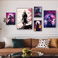 Black Samurai Cherry Blossom Samurai Figure Art Painting Poster Paper Sticker Coffee House Bar
