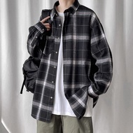 เสื้อเชิ้ตลายสก๊อตเสื้อเชิ้ตแขนยาวดูแพงวินเทจวินเทจสไตล์อเมริกันเสื้อคลุมนักเรียนแบบบางสไตล์ญี่ปุ่นส