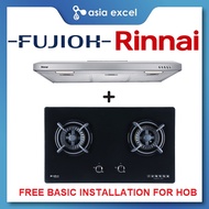 RINNAI RH-S95A-SSVR 90CM SLIMLINE HOOD + FUJIOH FH-GS6520 SVGL 2 BURNER GLASS GAS HOB