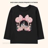 Girls' Long Sleeve T-Shirt with Crown Ribbon Image, Soft, Cool Material, 2-16 Years T Shirt Budak Pe