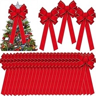 15'' x 44'' Extra Large Christmas Bow Ribbon Velvet Wreath Bow Big Christmas Tree Topper Ornament Bow for Gift Wrapping, Xmas Outdoor Indoor Home Front Door Decor (Red,20 Pcs)