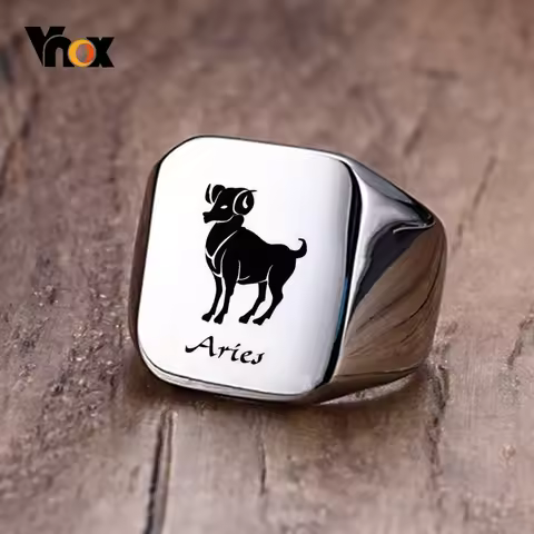 Vnox 18mm Signet Ring For Men Women, The Zodiac 12 Horoscope Constellation Sign Finger Band, Stainle