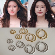Hot Streaming Drama Movie Star Same Style Earrings Glossy Metal Earrings Female Unique Simple Classy