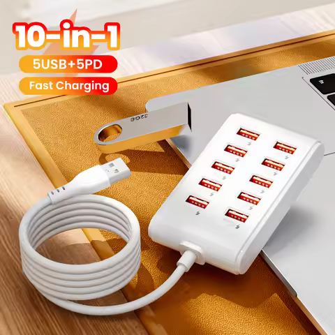 USB HUB 9V2A/5V3A/5V2A/5V1A 10Ports Docking Station Laptop Desktop Computer External USB Port Mouse 