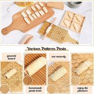 【Qiug Mall】-7-Piece Gnocchi Pasta Making Tools Wooden Pasta Board with Ravioli Stamp and Rolling Pin
