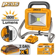 Ingco CWLI20258 Cordless Portable Lamp. LED Power Dissipation: 20W. 1800 Lumens. 2.0Ah Battery. Loca