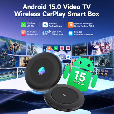 Carlinkit New Android 15.0 Ultra2.0 Wireless CarPlay Ai Box SM6350 8GB+128GB Android Auto Smart Tv B
