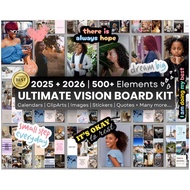 500+ Printable Vision Board Kit - 2025 2026 Vision Board PDF, Journaling Stickers, Motivational & In