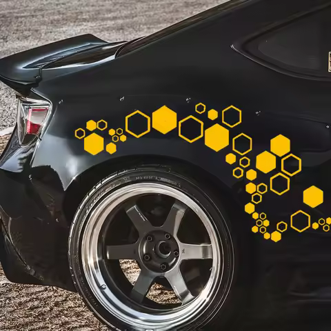 52-Piece Hexagon Car Sticker Set - Waterproof Vinyl Decals for Sports Car Mods (Multiple Sizes, Cust