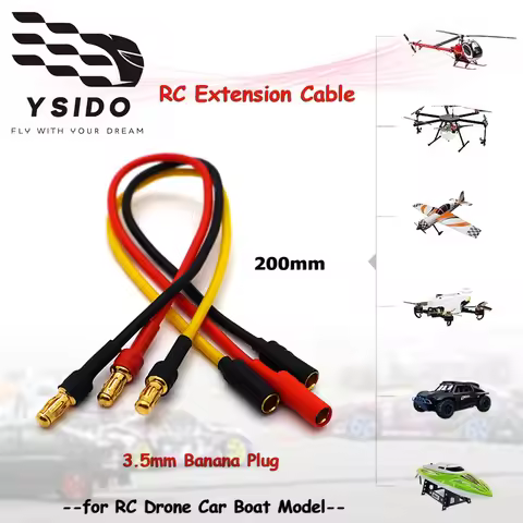 3PCS 200mm 3.5mm Gold Bullet Extension Cable Wire 18AWG Silicone Wire Plug Connector Motor/ESC Exten