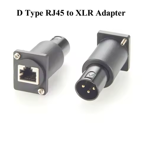 D Type DMX512 XLR 3Pin Male to RJ45 Female Converter CAT5e Ethernet Flange Chassis Panel Mount Passt