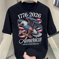 American Independence 250Th Anniversary 1776-2026 Eagle & Flag Patriotic T-Shirt - 100% Cotton Loose