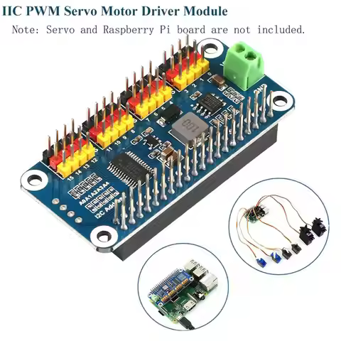 16-Channel I2C PWM Servo Motor Driver Controller HAT for RasPi Raspberry Pi Zero 2 W 3 4 5 Robot Arm