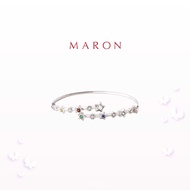 MARON✨ กำไลพลอยดาวนพเก้า เสริมดวง I Nine Lucky Stars Cross Bangle เงินแท้ พลอยแท้ ชุบทองคำขาว White Gold [พร้อมส่ง]