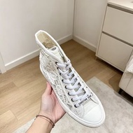 Christian Dior White Lace High-Top Sneakers 正品 Christian Dior Walk'n'Dior 蕾絲高幫休閒鞋