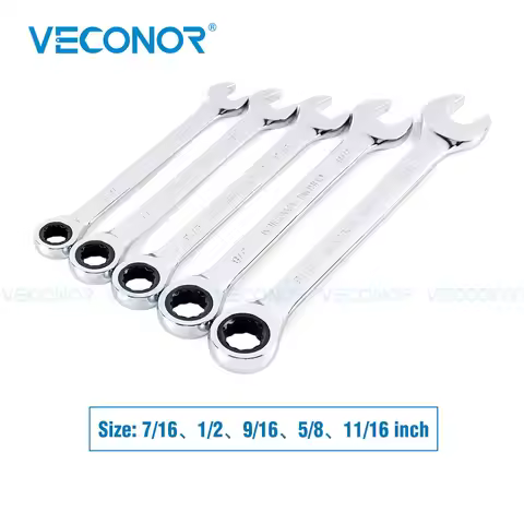 7/16 1/2 9/16 5/8 11/16 Inch Ratchet Wrench Set of Keys High Torque Spanner Tool 72-Tooth Imperial S
