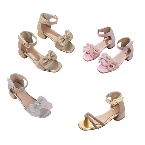 Girls Low Heel Sandals Girls Glitter Low Heel Sandals Sparkly Bow Dress Shoes 8th Grade Dance Birthd