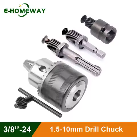 1.5-10mm Drill Chuck w/ 3/8"-24UNF Mount - Impact Driver Chuck + Hex Shank/SDS Plus/Socket Adapters