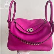 🌈Hermes🌟Lindy 26💗9I玉蘭粉銀扣💗編織帶🌟98新🌈Swift皮🌟