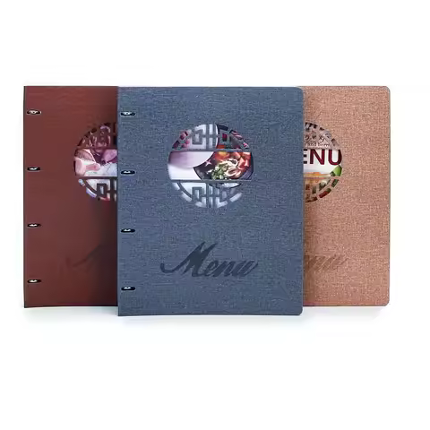 PU Leather Menu Folder Cover Price List Display Book With 8 Sheets Pockets