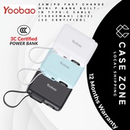YOOBAO Q12 10000MAH 20W PD QC3.0 FAST CHANGING POWERBANK WITH TYPE-C BUILT-IN CABLE