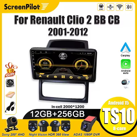 Android 15 for Car Radio Renault Clio 2 BB CB 2001 2002-2012 Multimedia Video Player Carplay Intelli
