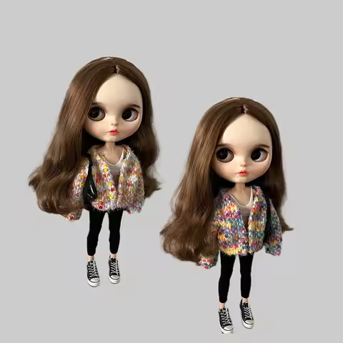 DLBell New Rainbow Sweater Blythe Clothes Long Sleeve Colorful Cardigan Coat and Pants for Blyth OB2