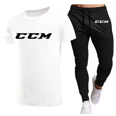 CCM New Men's short-sleeved cotton T-shirt + long Pants sportswear set, summer men's fitness set, sh