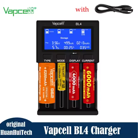 NEW Original Vapcell BL4 4-slots Battery Charger 9V 2a Fast Charger with USB-C For lifepo4 li-ion Ni