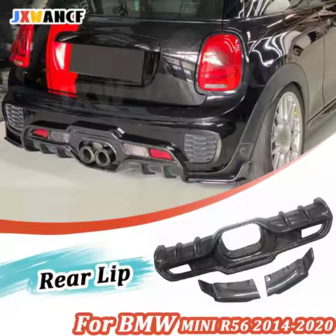 JXWANCF Carbon Fiber Rear Diffuser Bumper Chin Spoiler With Splitters Lips Bodykit for BMW MINI R56