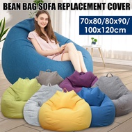 Lazy Cover Without Filler Linen Cloth Solid Lounger Bean Bag Sofa Covers Pouf Puff Couch Tatami Living Room Beags New