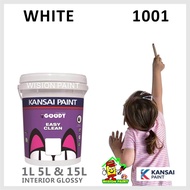 WHITE 1001 ( 1L or 5L or 15L ) KANSAI PAINT EASY CLEAN GOODY MID SHEEN PEARL FINISH / INTERIOR GLO / EASY WASH / WALL