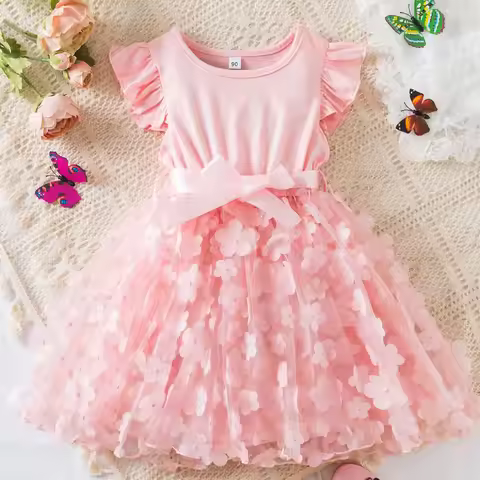 Summer Dress for Kid's Casual Clothes 3D Butterfly Cute Baby Girls Princess Dress Party Dresses 2-6 