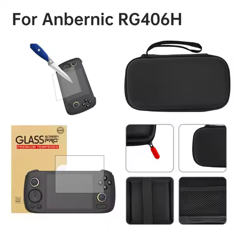 For Anbernic RG406H Portable Bag Hard Shell Storage Cases & Tempered Glass Protective Film for RG406