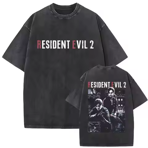 Hot Game Leon Kennedy Resident Evil 2 Vintage Washed T Shirt Men Women Loose Gothic Fashion Short Sl