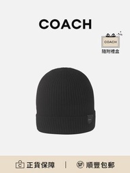 COACH 男士純色徽標黑色絨線帽[平行進口]
