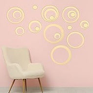 QUARKZMAN Acrylic Mirror Circle Wall Stickers, Pack of 6, 14/11/9/6.5/4.5/2.5 cm, Gold Round Mirror
