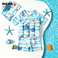 Ready Stock Version Children Middle Small Children Buoyancy Zipper One-Piece Swimsuit Short-Sleeved 