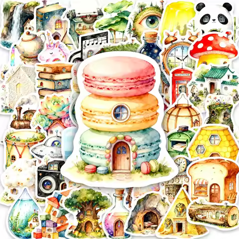 50 Pcs Watercolor Fantasy Fairy House Stickers DIY Student Scrapbook for Stationery Box Phone Suitca