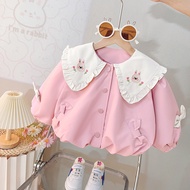 Autumn New Solid Color Baby Girl Coat, Cartoon Rabbit Collar Children'S Clothing (9 Months -4 Years 