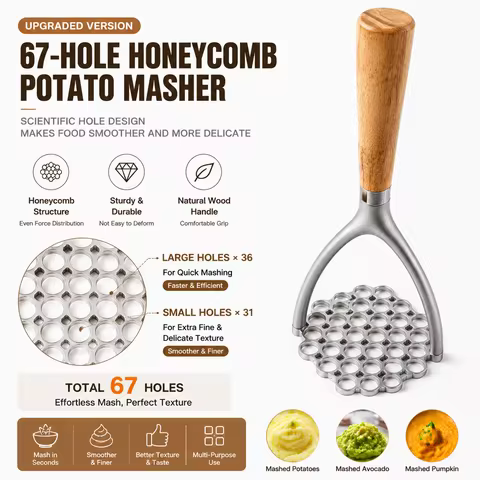 Manual Potato Crusher Aluminum Potato Crusher Kitchen Vegetable Crusher With Wooden Handle Fruit Gar