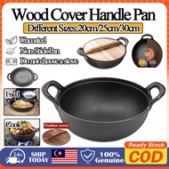 25cm/30cm Non-Stick Pan Cookware Pure Cast Iron Wok  with Wooden Lid and Dual Assist Handle non-stic