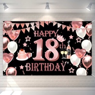 18th Birthday Decoration Backdrop Banner Rose Gold Background 180cm x 120cm Festive Photography Back
