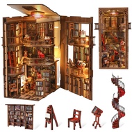 MiniCity DIY Book Nook Kit - 3D Miniature Dollhouse Kit - Book Nook Woodcraft Bookend Decor with LED