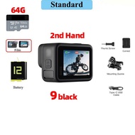 กล้องโกโปร9/10แอคชั่น GoPro มือถือ2nd วิดีโอ5K 20MP ภาพถ่ายกล้องกีฬาสีหน้าจอด้านหน้ามือสอง