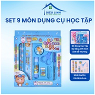 9 Piece School Supplies Set for Children, Multifunctional School Supplies Set with Cute Images