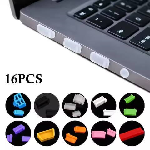 16pcs Computer Laptop Plugs Silicone Anti-Dust Cap For Type C, USB, HDMI, RJ45, DP, SD, Headphone Po