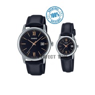 ORIGINAL NEW MODEL MTP-V002L-1B3 & LTP-V002L-1B3 LEATHER WATCH