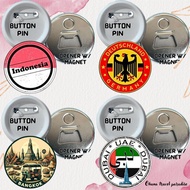 ohana ATHENS, MOROCCO, ROME, Customized Badge Pin / Button Opener with magnet