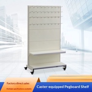 Single-Sided Mobile Pegboard Hook Display Rack, Multi-Tier Shelving for Supermarket, Convenience, Je